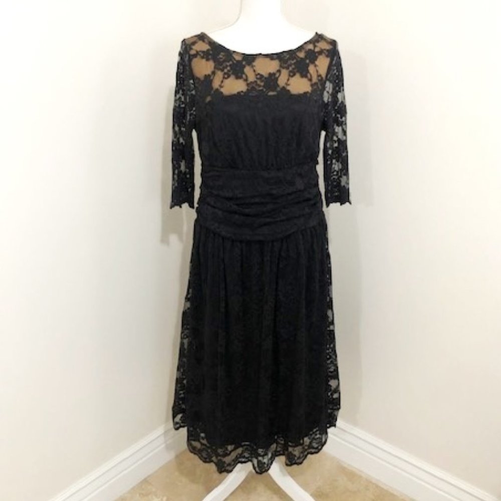 Kiyonna Luna Lace A-Line Dress in Onyx
